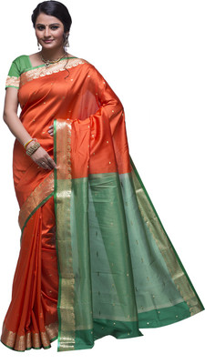 

Ishin Solid Fashion Poly Silk Saree(Orange)