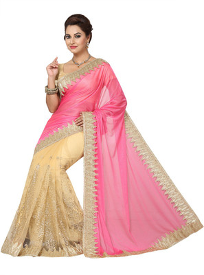 

Ishin Embellished Fashion Lycra Saree(Pink), Beige;pink