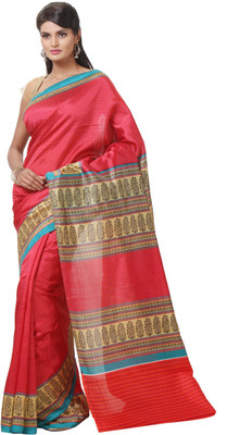 

JTInternational Printed Bhagalpuri Silk Saree(Red, Beige), Beige;red