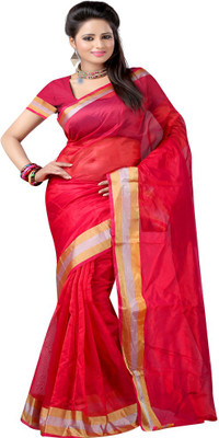 

Ansu Fashion Solid Meghalaya Silk Saree(Red)