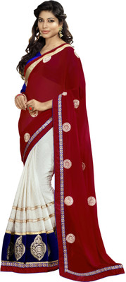 

Khushali Self Design, Embellished, Embroidered Fashion Jacquard Saree(White, Red, Red;white