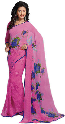 

Indian Wear Online Printed Fashion Pure Chiffon Saree(Pink)