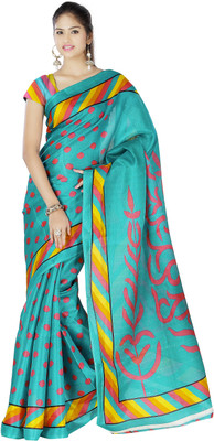 

Ajamukhi Printed Fashion Silk Saree(Multicolor), Metalic tarquise