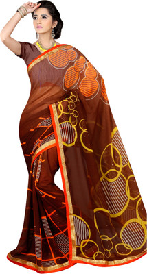 

Khoobee Self Design, Printed Fashion Georgette Saree(Brown, Multicolor)