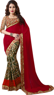 

Indianbeauty Self Design, Printed Bollywood Georgette Saree(Red)
