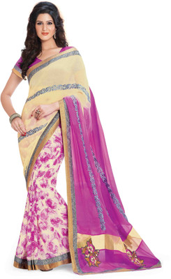 

Indianbeauty Printed, Embroidered Bollywood Georgette Saree(Pink, Beige), Beige;pink
