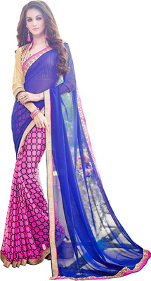 

Khoobee Self Design, Printed, Embellished Fashion Georgette Saree(Blue, Pink