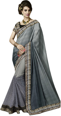 

Desi Butik Embroidered Fashion Crepe, Net Saree(Grey)