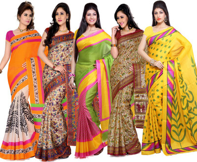 

Ishin Solid Fashion Art Silk Saree(Pack of 5, Multicolor)