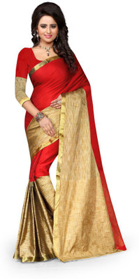 

Style U Self Design Chanderi Poly Silk Saree(Red, Beige), Red and beige