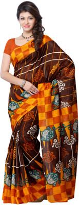 

JTInternational Printed Fashion Art Silk Saree(Orange), Multi color