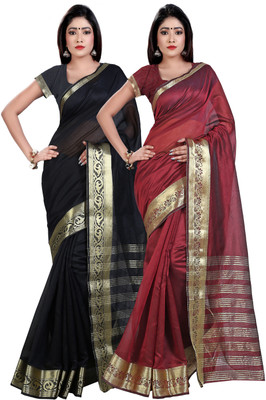 

Weavedeal Solid Banarasi Chanderi Saree(Pack of 2, Multicolor)