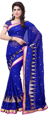 

JTInternational Embroidered Fashion Handloom Georgette Saree(Multicolor), Blue