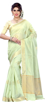 

Mimosa Solid Kanjivaram Cotton Saree(Green), Pista