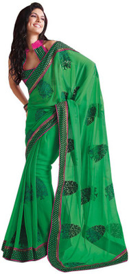 

Party Wear Dresses Printed Fashion Pure Chiffon Saree(Green)