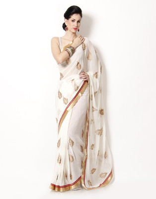 

HIRA CREATION Printed Bollywood Handloom Chiffon Saree(White)