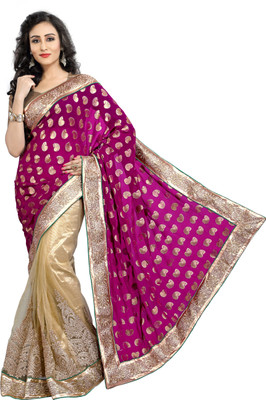 

Brijraj Embroidered Fashion Net, Viscose Saree(Beige, Pink)