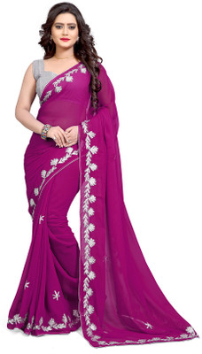 Sourbh Sarees Embroidered Bollywood Georgette Saree(Magenta)