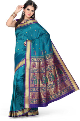 

Ishin Printed Paithani Art Silk Saree(Blue), Orange