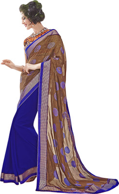

Jiya Self Design, Embroidered Fashion Georgette, Jacquard Saree(Blue, Beige), Beige;blue