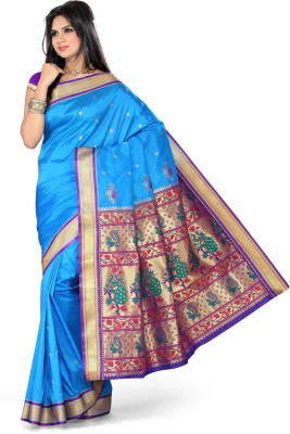 

Ishin Printed Paithani Art Silk Saree(Blue)