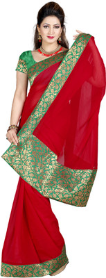 

De Marca Embroidered Fashion Chiffon Saree(Red, Green)