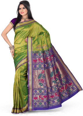 Ishin Printed Paithani Art Silk Saree(Green)