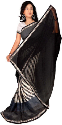 

Parisha Printed Daily Wear Georgette Saree(Black, White)