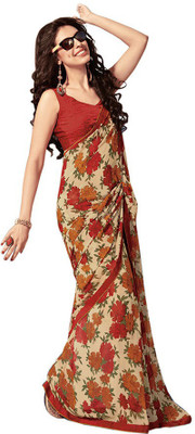

Party Wear Dresses Printed Fashion Pure Chiffon Saree(Beige)
