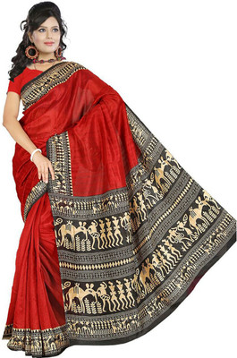 

Ishin Printed Fashion Art Silk Saree(Red)