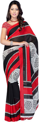 

Jaipur Kurti Printed Fashion Georgette Saree(Red, Black), Red and black