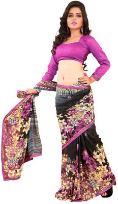

Lovely Look Printed Daily Wear Georgette Saree(Black, Multicolor), Black&multi