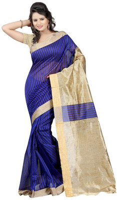 

Anushree Saree Striped Kantha Handloom Cotton Slub Saree(Blue)