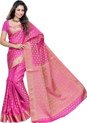 

Mimosa Printed Kanjivaram Handloom Tussar Silk Saree(Pink, Gold