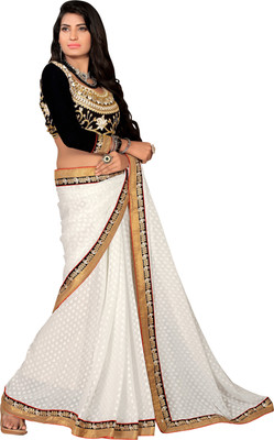 

Khoobee Self Design, Embroidered Fashion Georgette, Jacquard Saree(White)