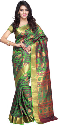 

Varkala Silk Sarees Woven Kanjivaram Saree(Green, Red), Pakistani green
