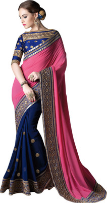 

Brijraj Embroidered Fashion Georgette Saree(Blue, Orange)