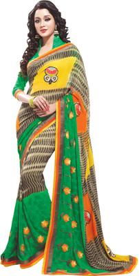 

Saara Floral Print, Self Design Daily Wear Georgette Saree(Green)