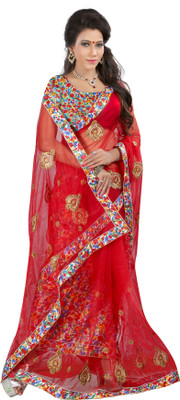 

Gunjan Creations Embroidered Fashion Net Saree(Pack of 2, Red)