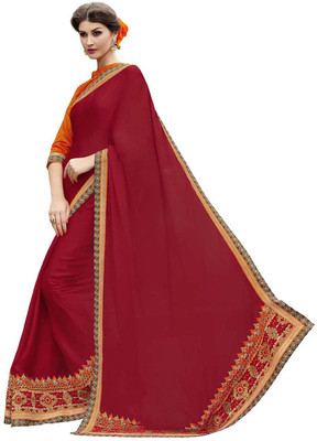 

Desi Butik Self Design Fashion Chiffon Saree(Red)