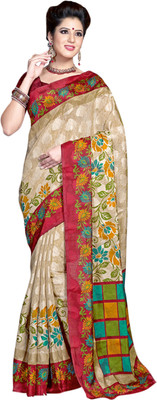 

Saara Floral Print Daily Wear Silk Saree(Beige, Black)