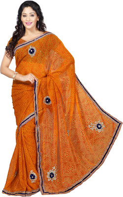 

Desi Butik Embroidered Fashion Art Silk Saree(Mustard, Blue), Blue;mustard