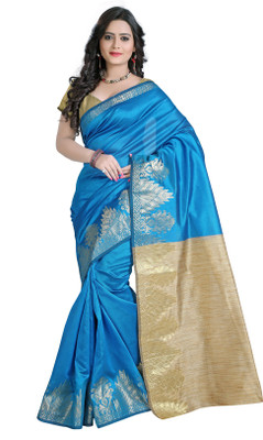 

Vastrakala Printed Banarasi Cotton, Silk Saree(Blue, Ananda blue