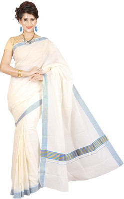 

Fashionkiosks Self Design Balarampuram Cotton Saree(White), Cream