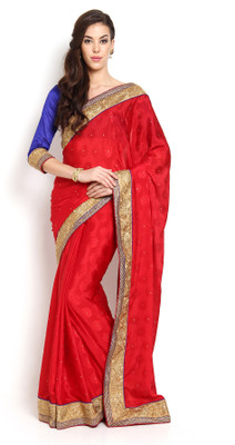 

Soch Self Design, Solid Fashion Crepe Saree(Red, Gold), Blue