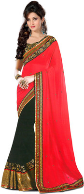 

Limozine Creation Embroidered Fashion Georgette Saree(Red), Red-black