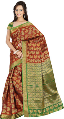 

Mimosa Paisley Kanjivaram Handloom Art Silk Saree(Maroon, Green), Maroon*green