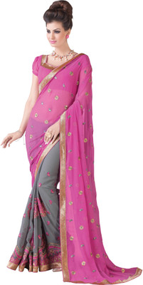 

Parisha Embroidered Fashion Georgette Saree(Pink, Grey), Grey;pink