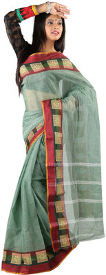 

Hawai Solid Tant Handloom Cotton Saree(Green)