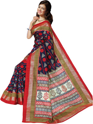 

Ewows Printed Bhagalpuri Silk Saree(Dark Blue)